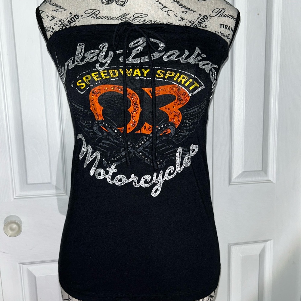 NWOT Vintage Harley-Davidson Black and Orange Strapless Tube Top